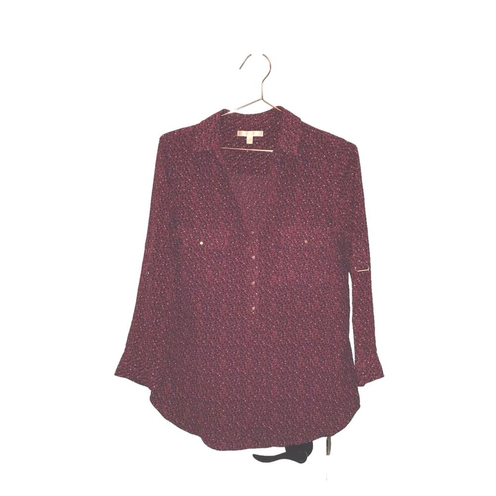 Skies Are Blue Maroon Red Leopard Polka Dot Print Blouse Long Sleeve Size medium